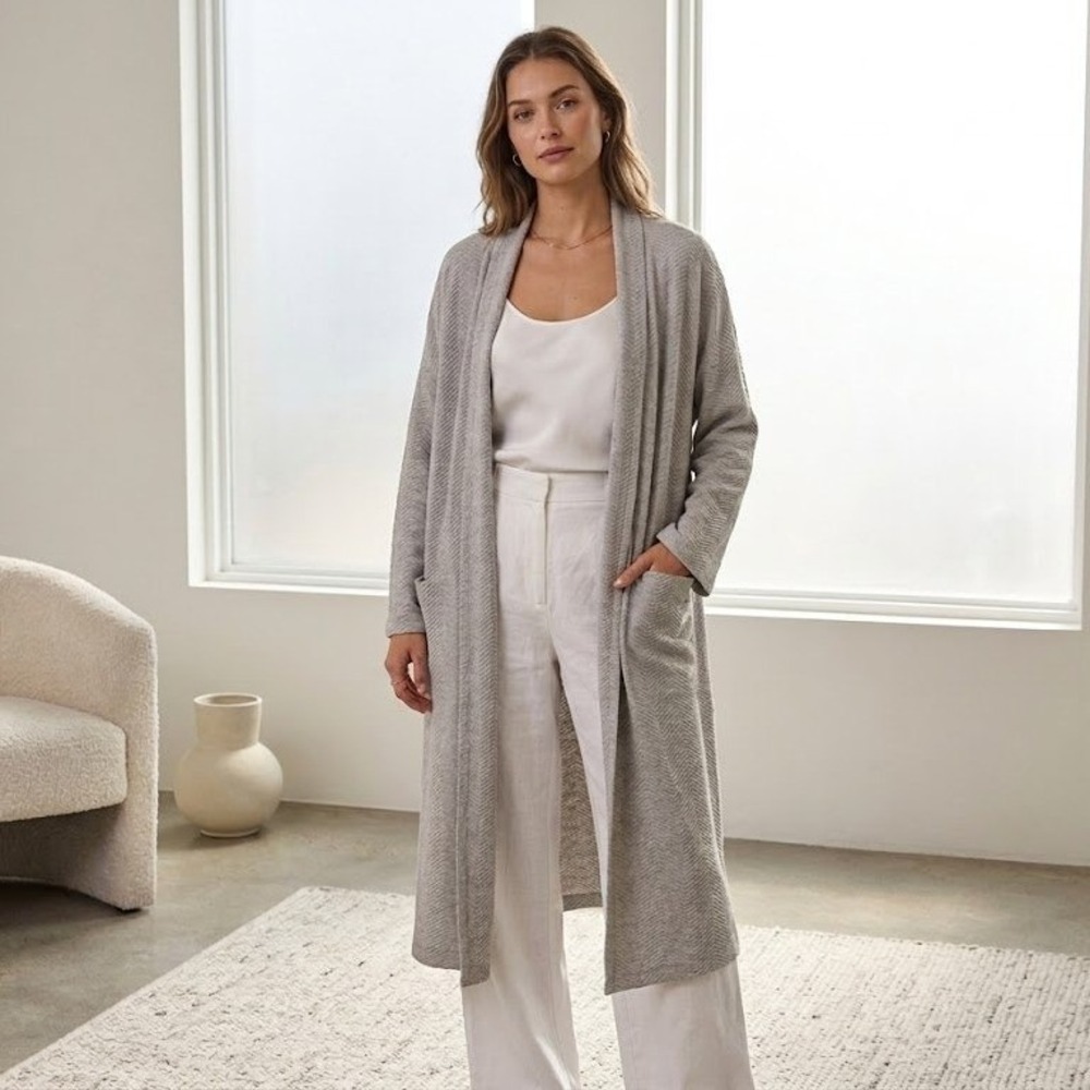 NWT DONNI Ribbed‎ Open Front Duster Cardigan Gray One Size Quiet Luxury